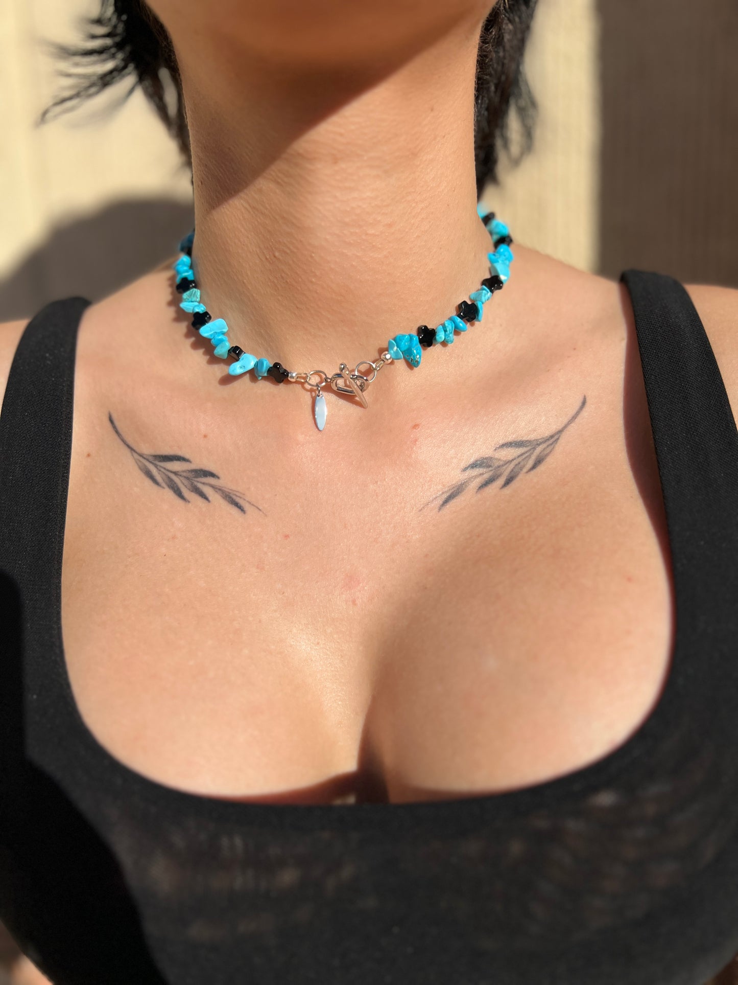 Blue Turquoise Vivid Harmony Necklace gift and Onyx authentic crystals