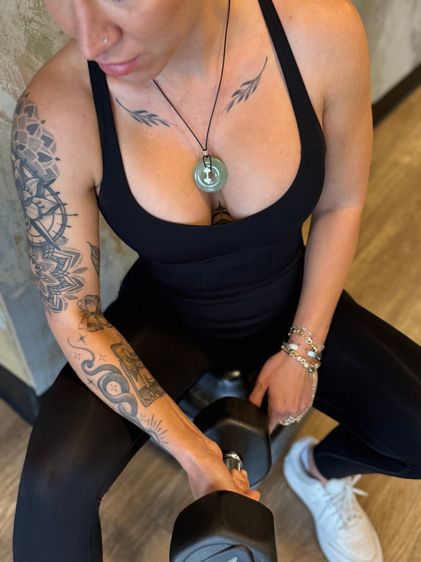 GREEN AVENTURINE GYM NECKLACE DONUT STYLE STERLING SILVER
