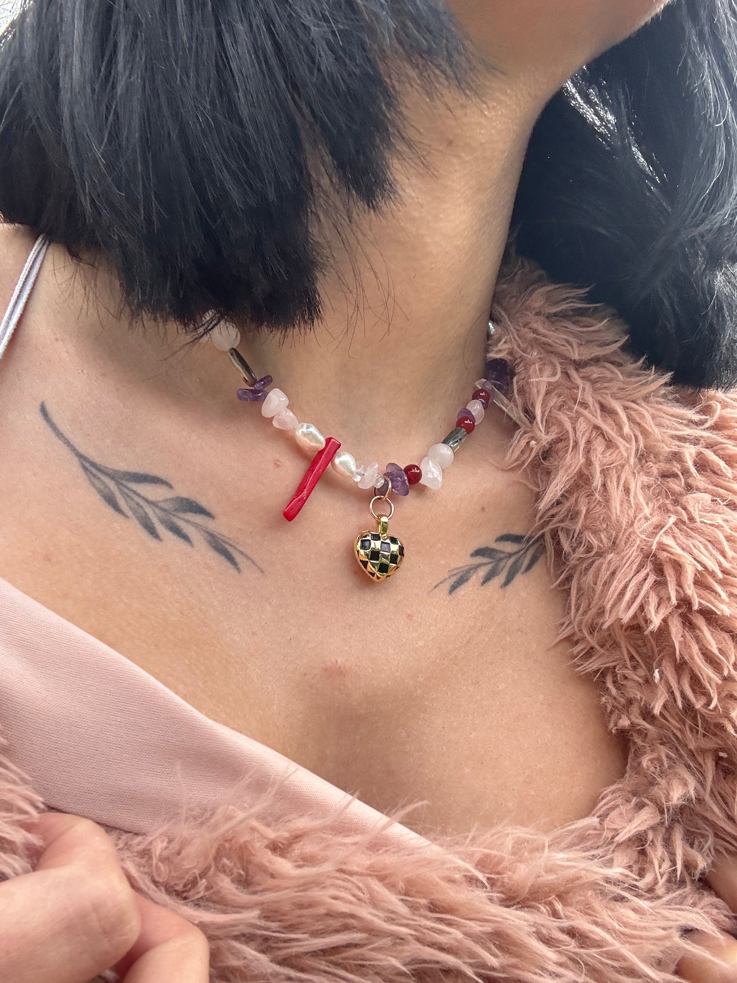 HEART ALCHEMY NECKLACE PEARLS AND CORAL 14K GOLD FILLED CHARM