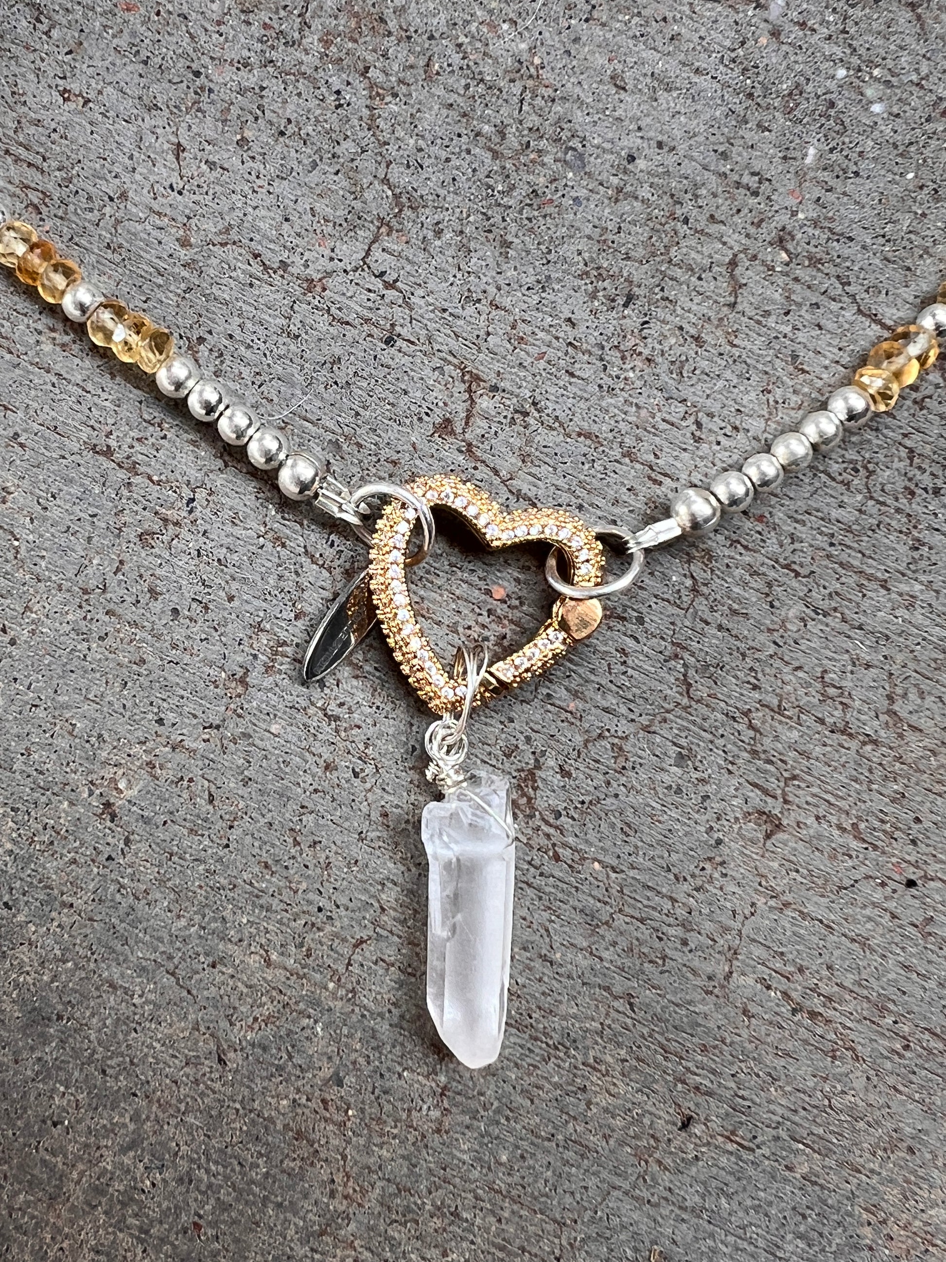 HEMATITE CITRINE NECKLACE CLEAR QUARTZ
