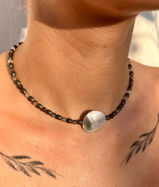NAUTILUS HEMATITE BLACK ONYX NECKLACE