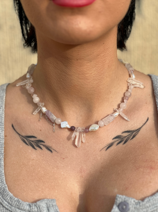 ROSE QUARTZ PEARL NECKLACE