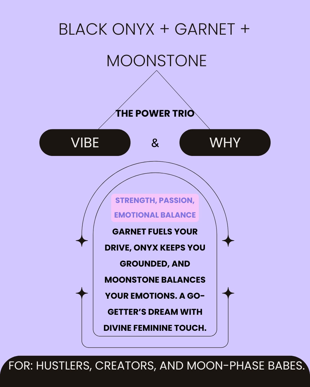 black onyx - garnet - moonstone crystal options