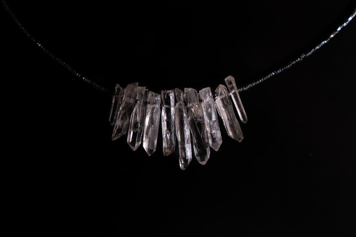 clear quarts hematite necklace silver