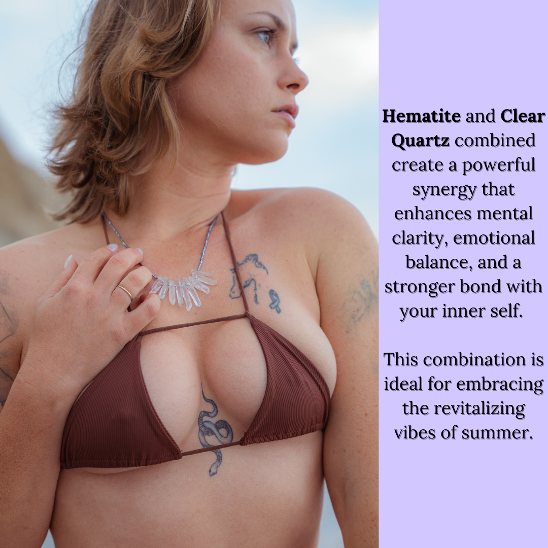 clear quarts hematite necklace silver boho
