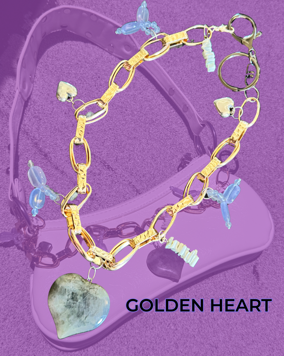 golden heart bag charm labradorite