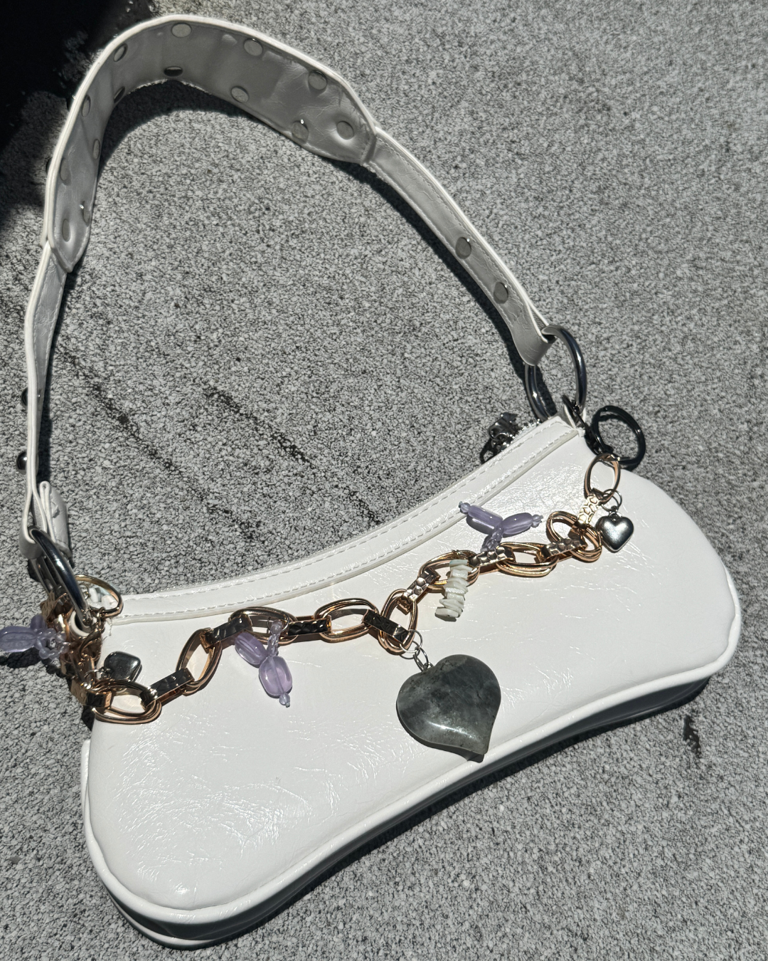 golden heart bag charm labradorite recycled jewelry 