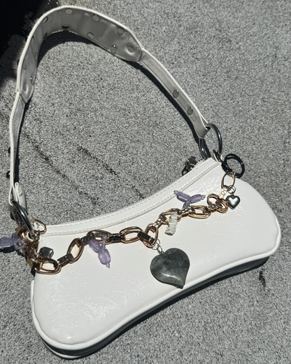 golden heart bag charm labradorite recycled jewelry 