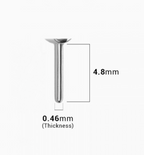 A silver metal stud earring shown on a light gray background with dimension labels indicating a height of 4.8mm and a thickness of 0.
