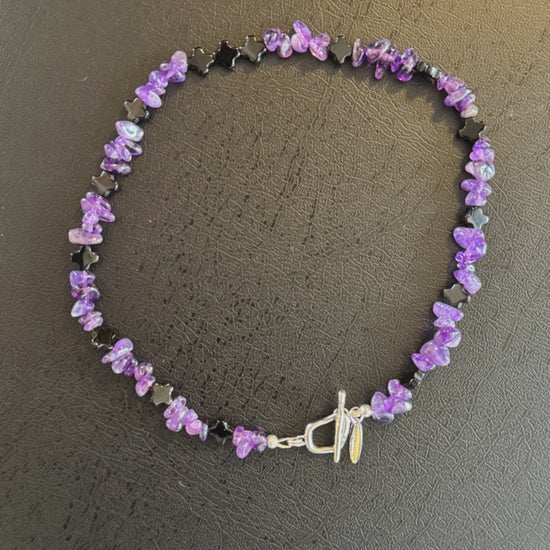 purple amethyst with black onyx chocker necklace