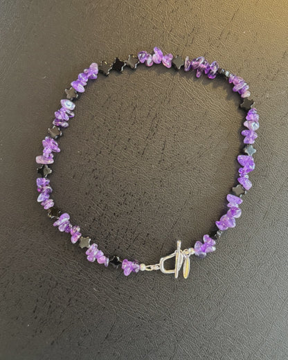 purple amethyst with black onyx chocker necklace