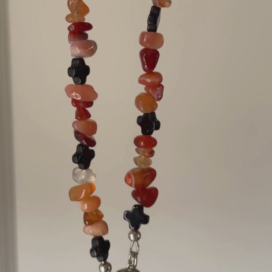 orange carnelian with black onyx chocker necklace