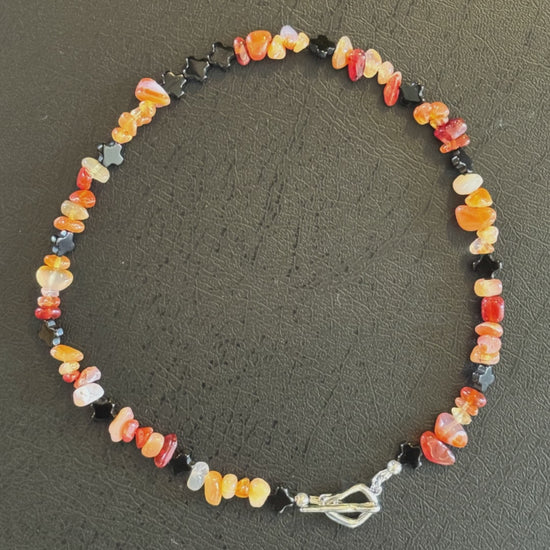 orange carnelian with black onyx chocker necklace sterling silver