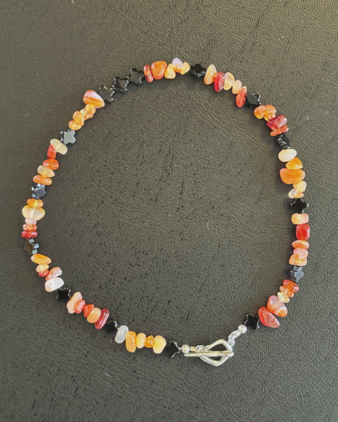 orange carnelian with black onyx chocker necklace sterling silver