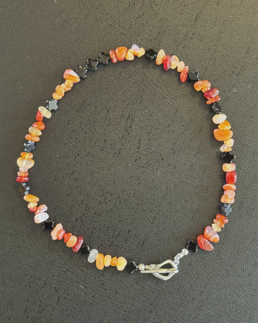 orange carnelian with black onyx chocker necklace sterling silver