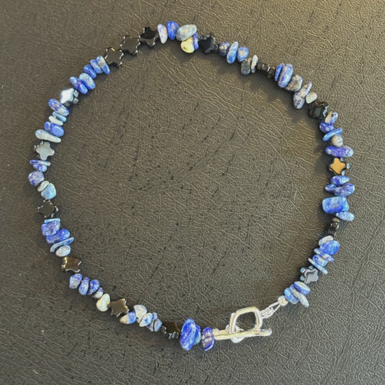 blue lapis lazuli and black onyx chocker necklace authentic crystals sterling silver and rhodium