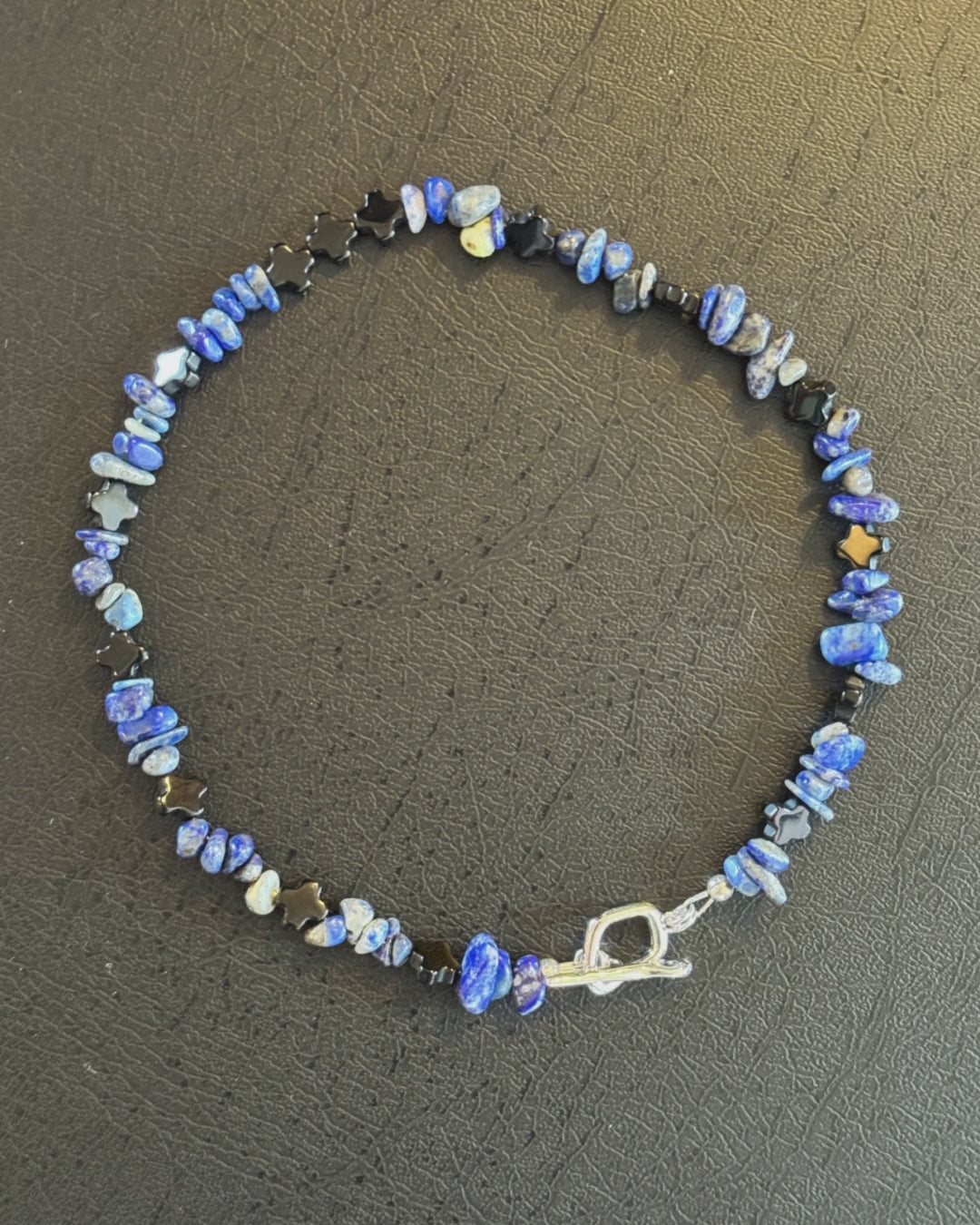 blue lapis lazuli and black onyx chocker necklace authentic crystals sterling silver and rhodium
