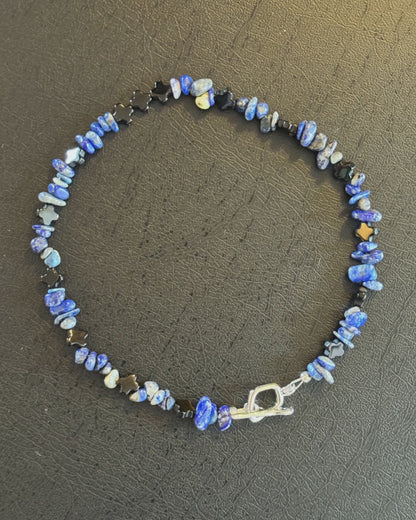 blue lapis lazuli and black onyx chocker necklace authentic crystals sterling silver and rhodium