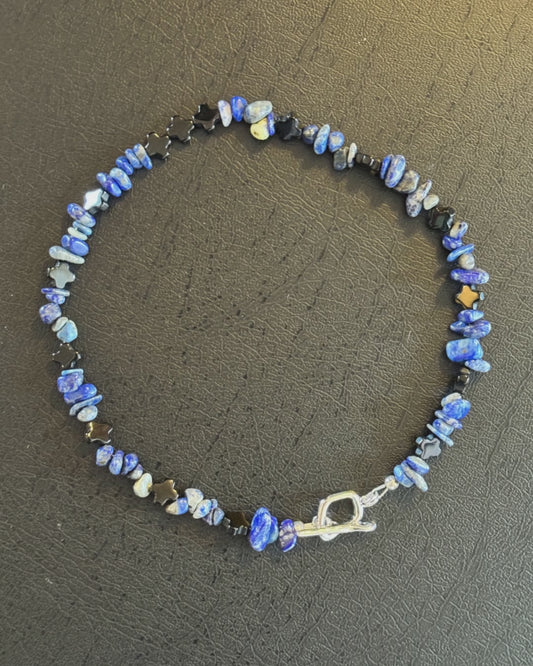 blue lapis lazuli and black onyx chocker necklace authentic crystals sterling silver and rhodium