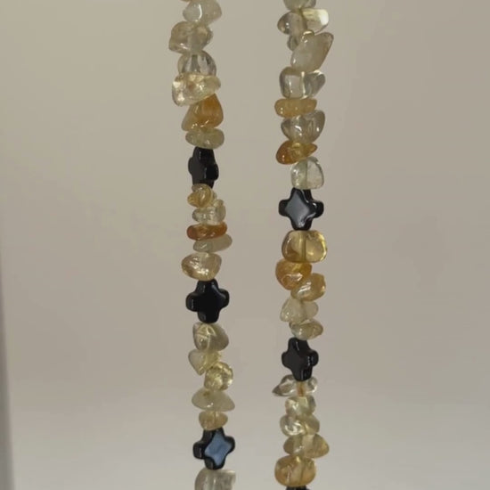 yellow citrine and black onyx crystal chocker necklace sterling silver and rhodium