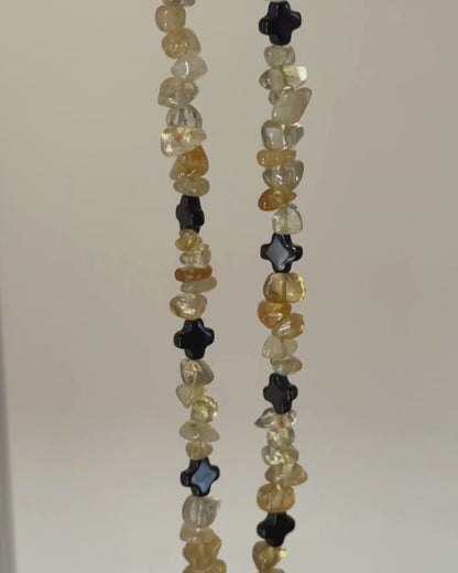 yellow citrine and black onyx crystal chocker necklace sterling silver and rhodium