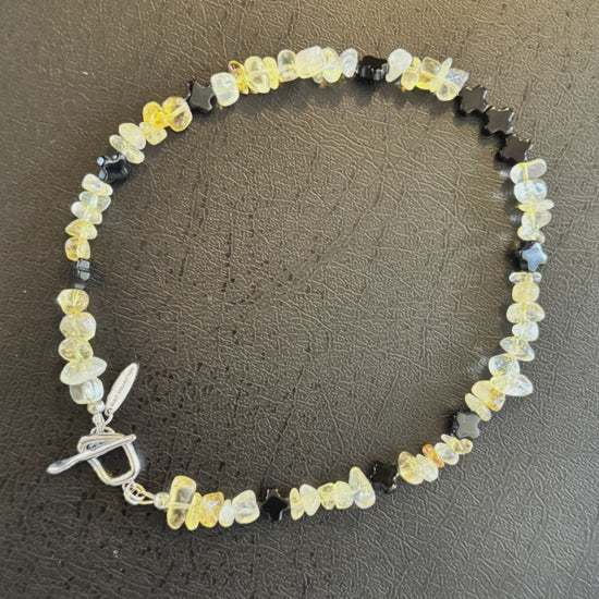 yellow citrine and black onyx crystal chocker necklace