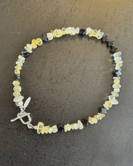 yellow citrine and black onyx crystal chocker necklace