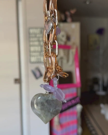 golden heart bag charm labradorite recycled jewelry  y2k