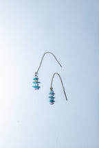 Pair of turquoise beaded earrings on a light blue background