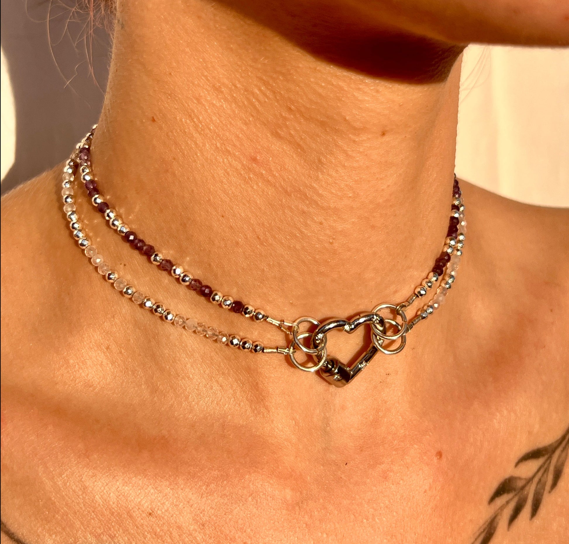 purple amethyst and rose quartz necklace