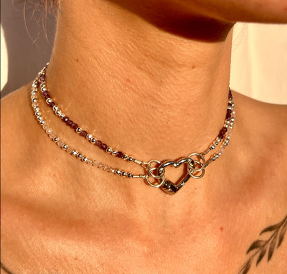 purple amethyst and rose quartz necklace