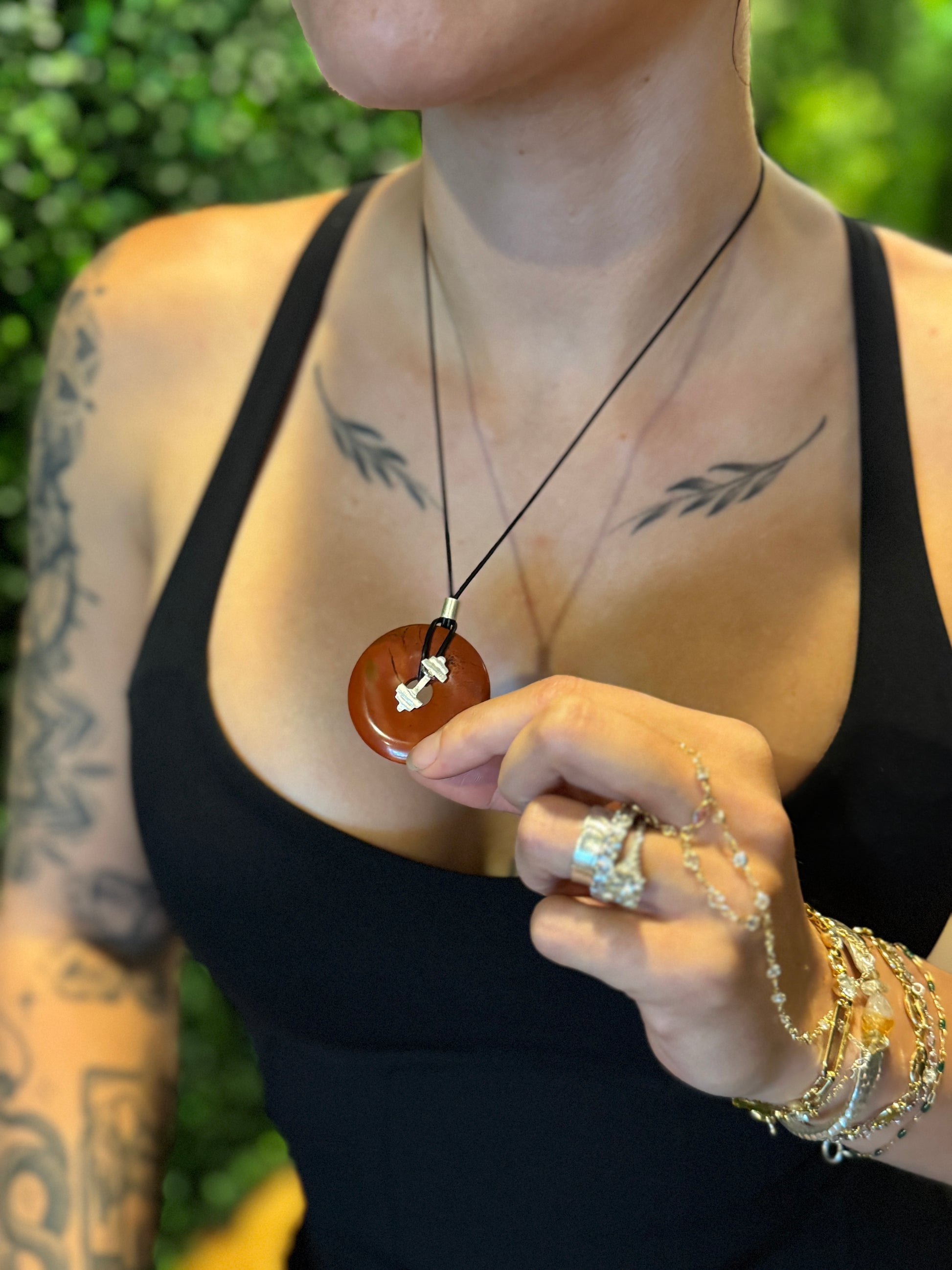 red jade crystal necklace STERLING SILVER GYM VIBE