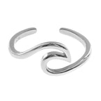 Silver wave adjustable ring on a white background
