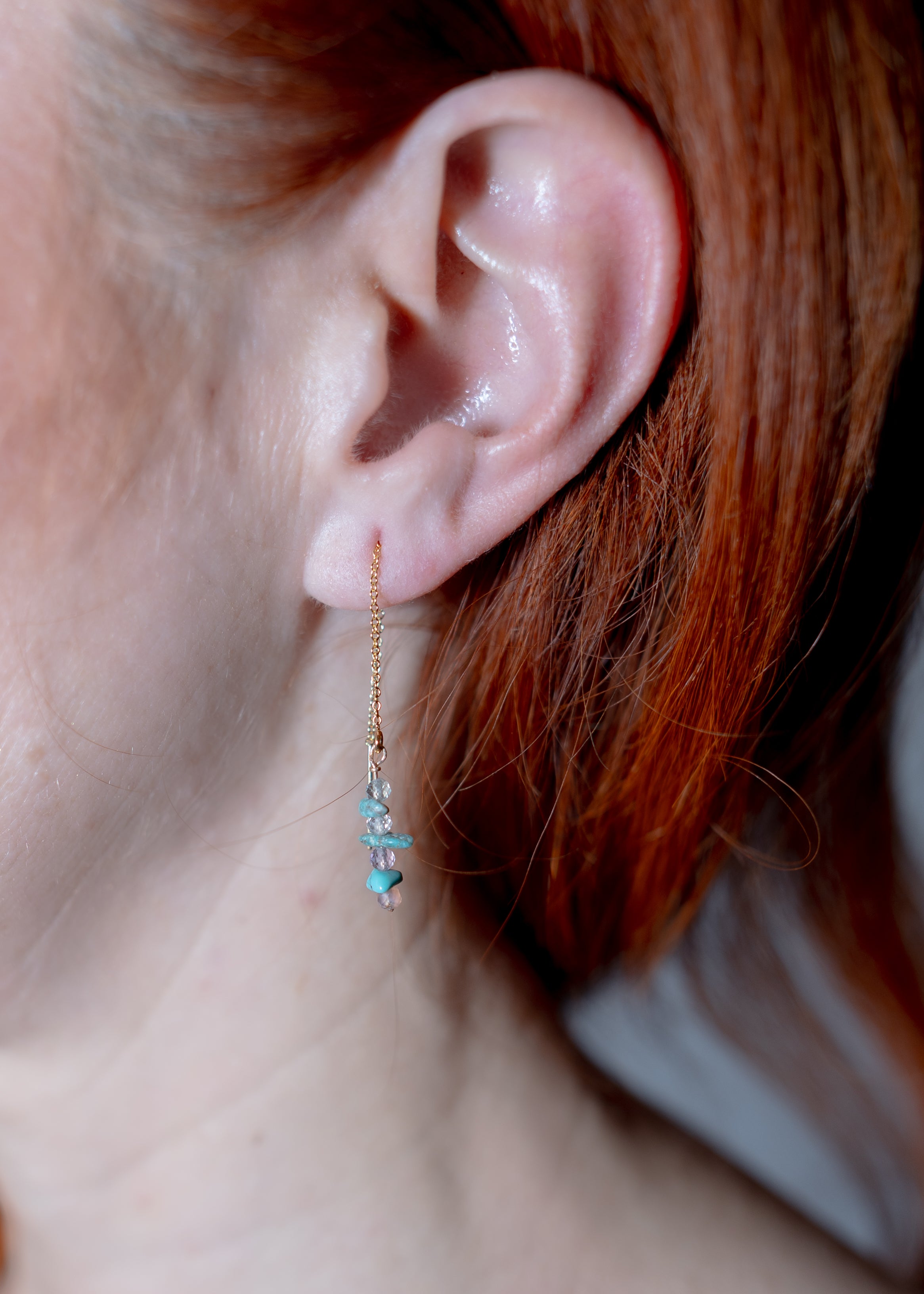 Close-up of an ear with a turquoise earring